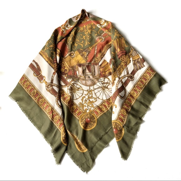 Large Graphic Carriages and Tassels Square Scarf